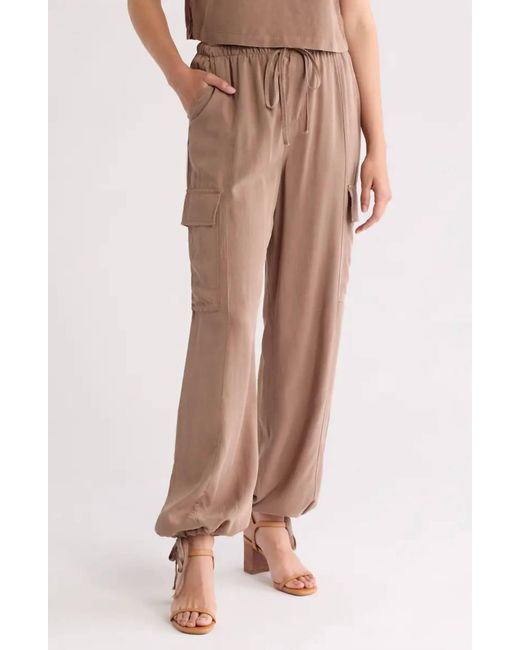 Blu Pepper Women's Brown High Waist Drawstring Cargo Pants
