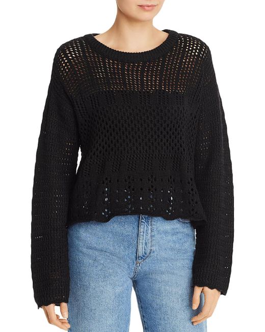 Aqua Black Crochet Crewneck Sweater