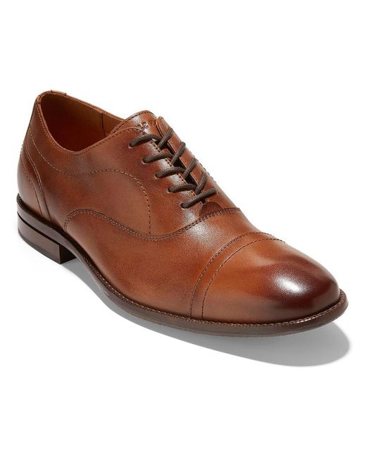 Cole Haan Brown Sawyer Faux Leather Round Toe Oxfords for men