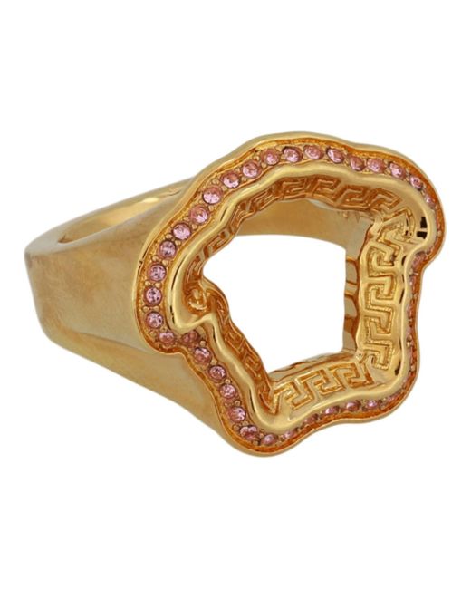Versace Natural Crystal Embellished Medusa Greca Ring