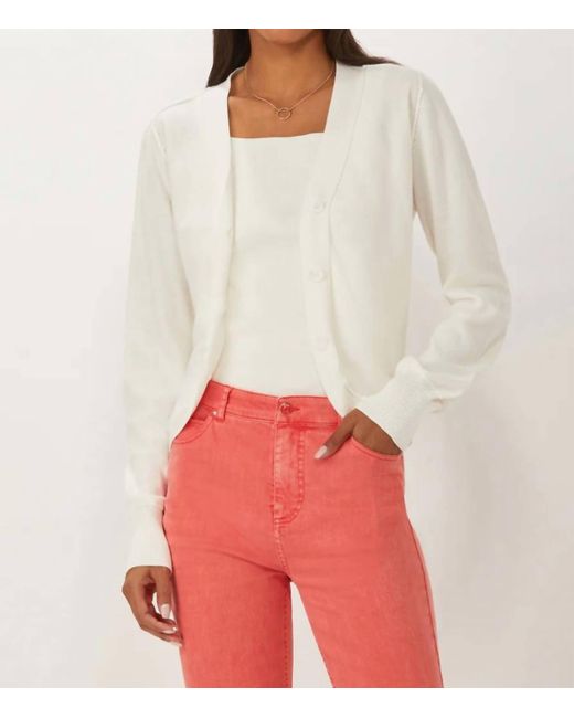 Ecru Red Curved Placket Printed Cardigan
