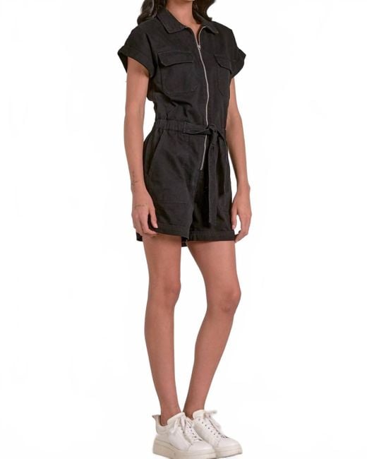 Elan Black Perry Zip-Up Romper