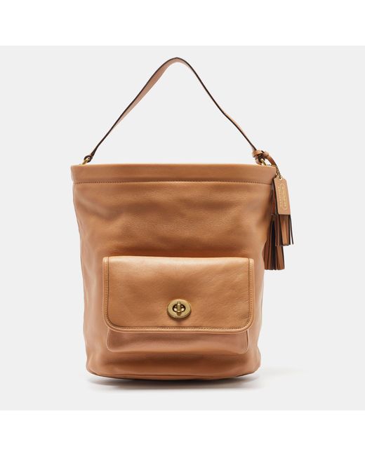 COACH Brown Leather Legacy Tassel Bucket Bag