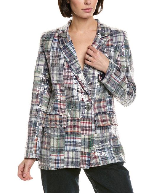 Cynthia Rowley Gray Sequin Madras Blazer