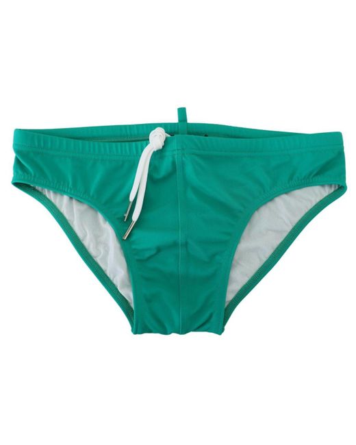 DSquared² Green Dsqua2 Logo Print Men Swim Brief Swimwear for men