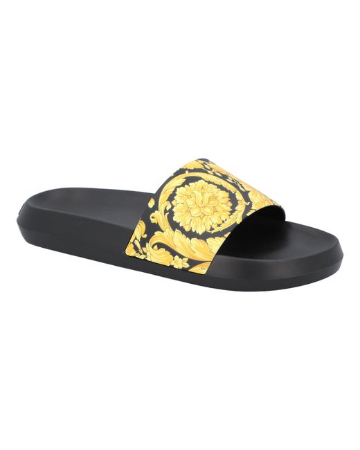 Versace Yellow Barocco Bathing Slides for men