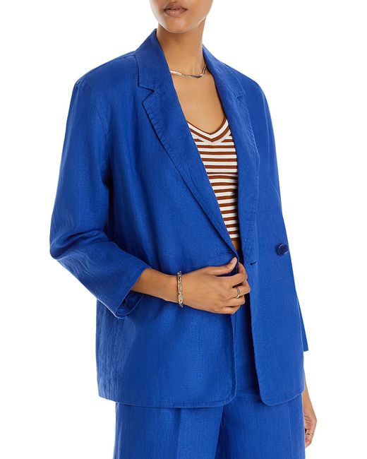 Madewell Blue Linen Office Double-breasted Blazer