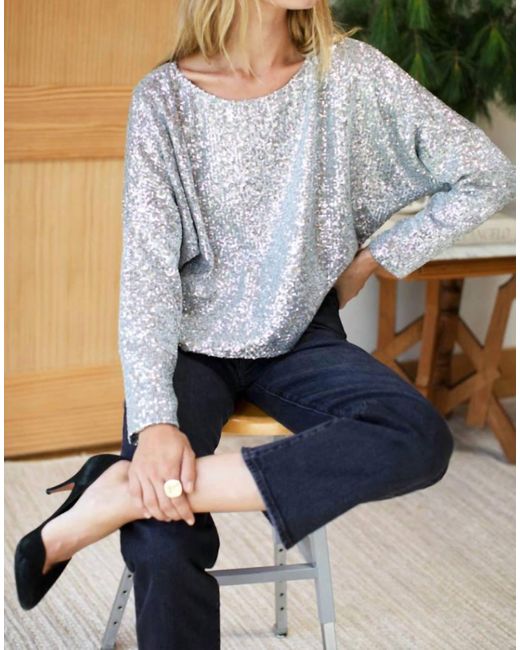 Emerson Fry Blue Keyhole Sequin Top