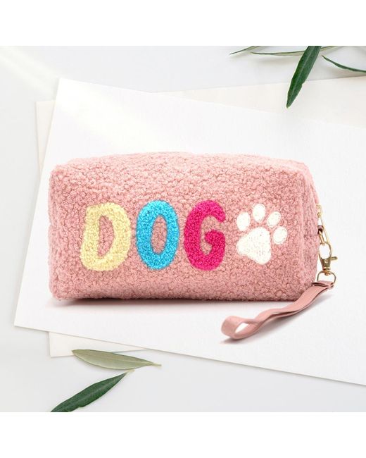 Fashnzfab Pink Faux Fur Dog Message Paw Pouch With Wristlet