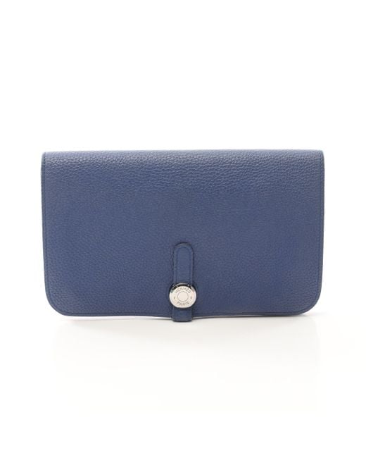 Hermès Blue Dogon Gm Bi-fold Long Wallet Togo Silver Hardware T Stamp
