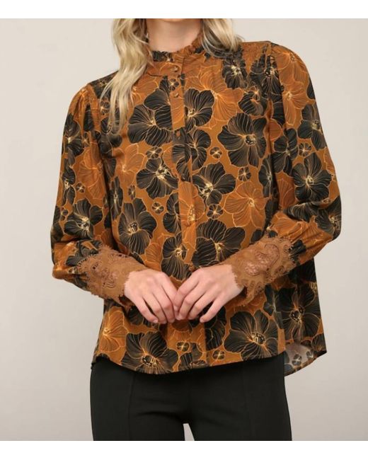 Fate Brown Floral High Neck Blouse