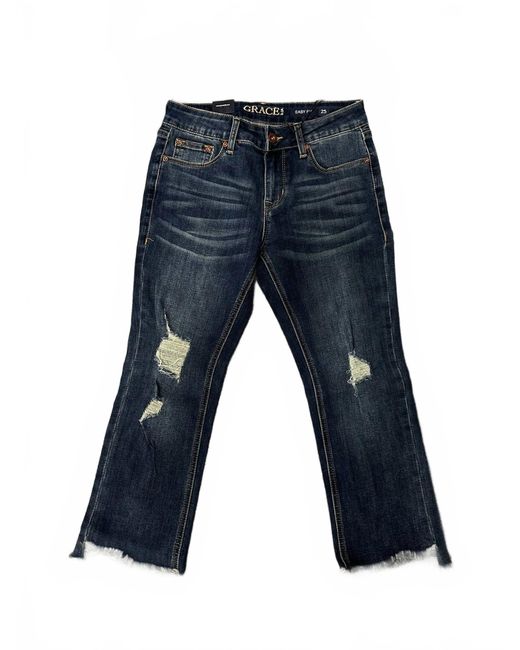 Grace In La Blue Distressed Denim Capri Jean