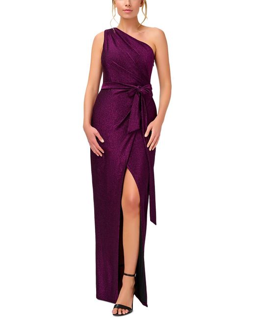 Aidan By Aidan Mattox Purple Metallic Long Evening Dress