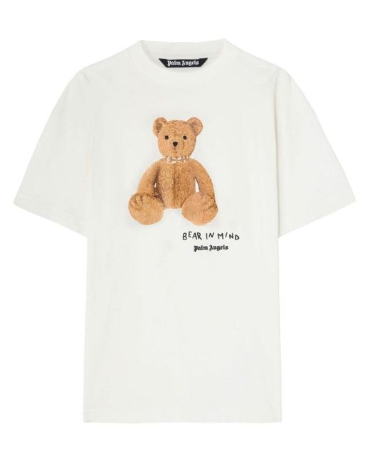 Palm Angels White Teddy Bear Print T-Shirt With Drop Shoulders for men