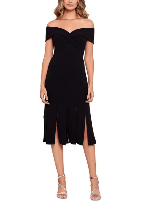 Xscape Black Semi-formal Midi Cocktail And Party Dress