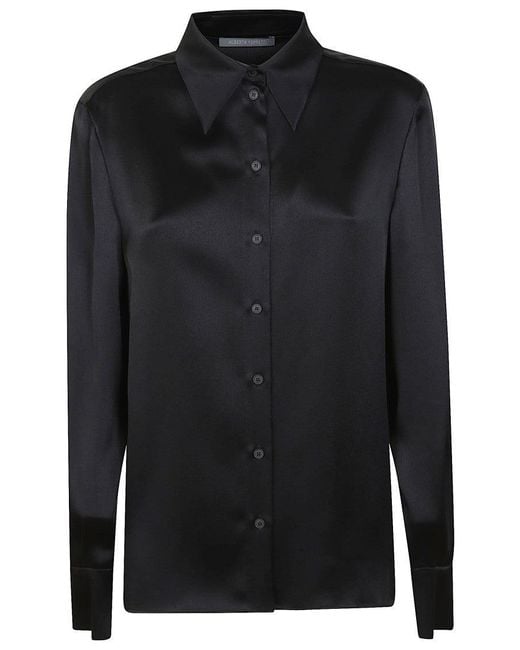 Alberta Ferretti Black Satin-Finish Acetate Shirt With Classic Collar