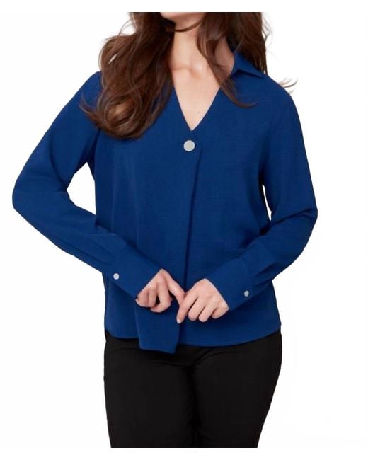 Renuar Blue V-Neck Button Blouse