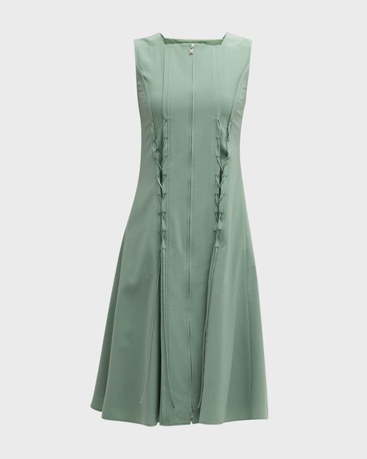 ADEAM Green Giselle Laced Dart Sleeveless Zip-front Dress