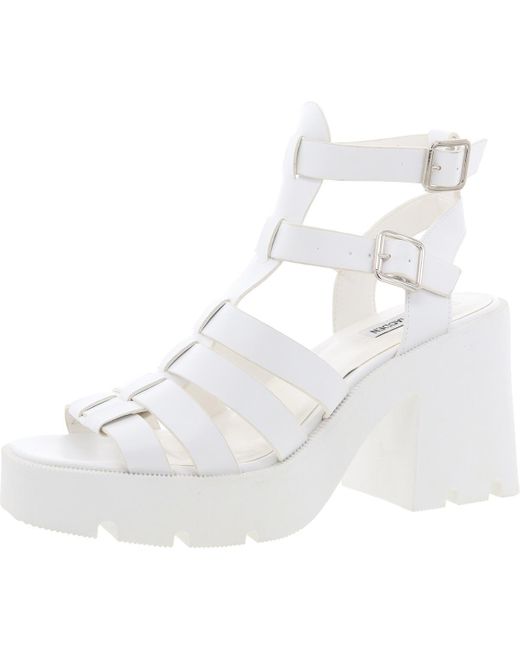 Steve Madden White True Woven Faux Leather Platform Sandals