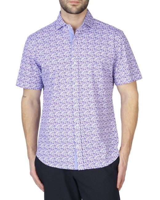 Tailorbyrd Purple Retro Floral Knit Short Sleeve Getaway Shirt for men