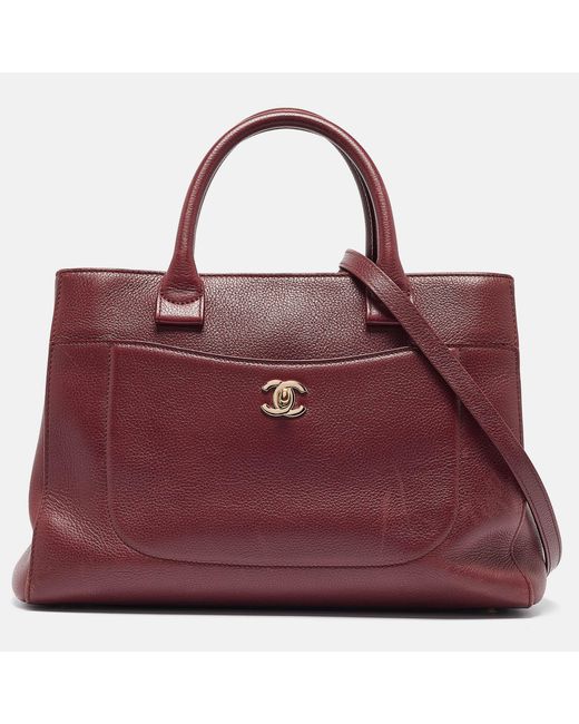 Chanel Red Leather Small Neo Executive Shopper Tote