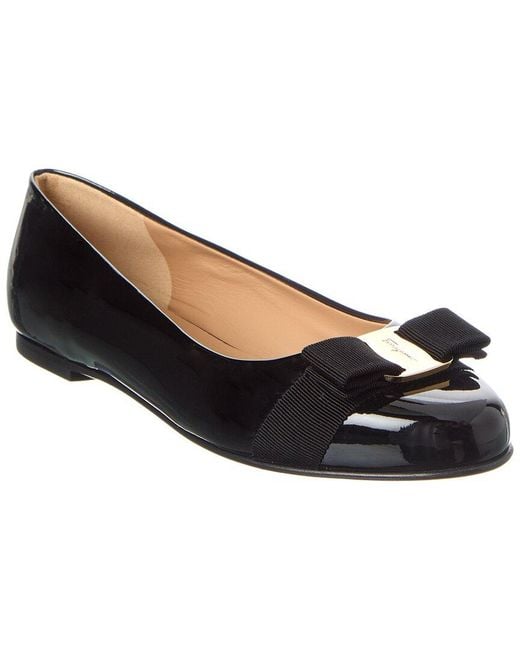Ferragamo Black Leather Ballerina Flat