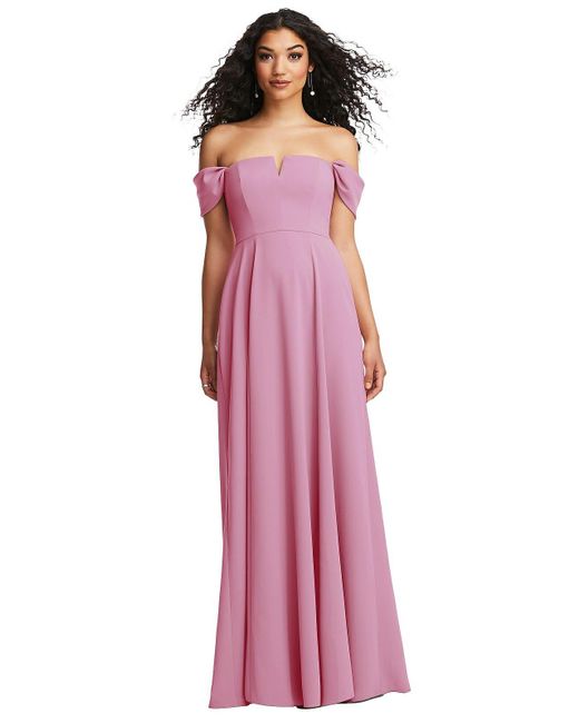 Dessy Collection Pink Off-the-shoulder Pleated Cap Sleeve A-line Maxi Dress