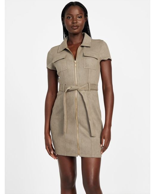 Guess Deanna Faux-Suede Shirt Dress in Natural | Lyst