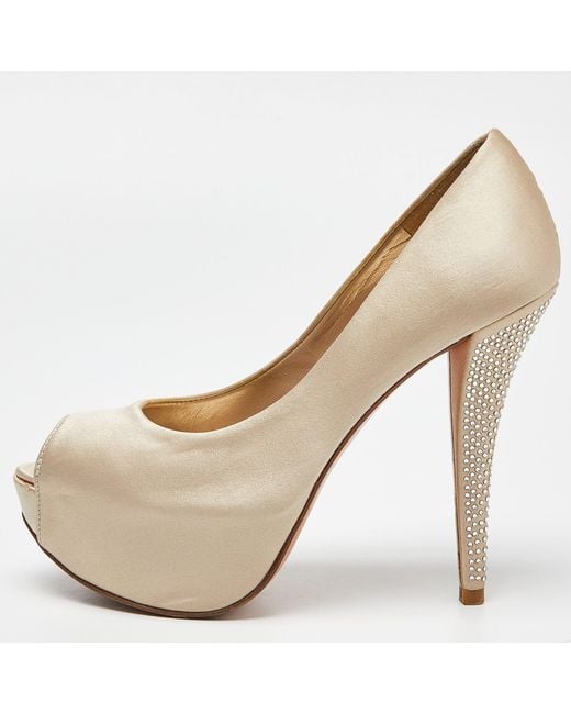Stuart Weitzman Natural Satin Platform Peep Toe Pumps