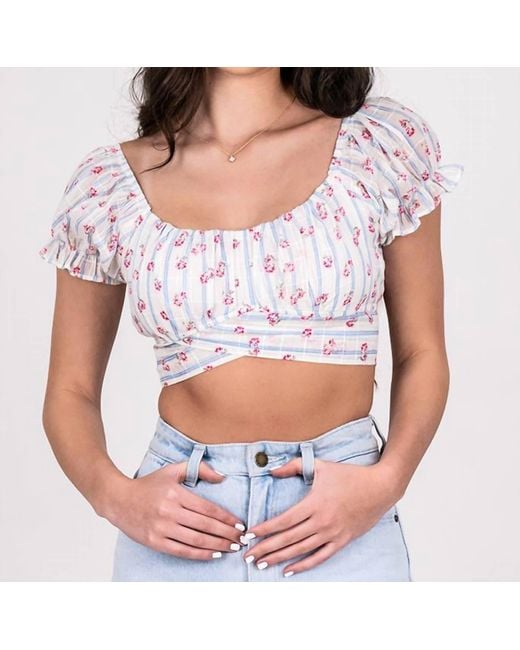 KatieJnyc White Floral Puff Sleeve Chase Top