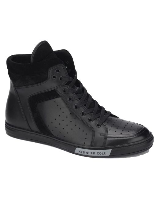 Kenneth Cole Black Brand High Top Leather Cushioned Footbed Fashion Sneakers for men