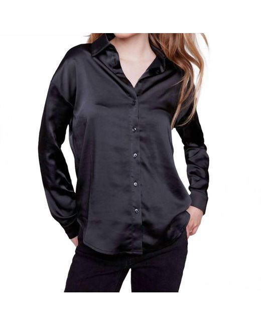 Charlie b Blue Solid Satin Button-Down Shirt
