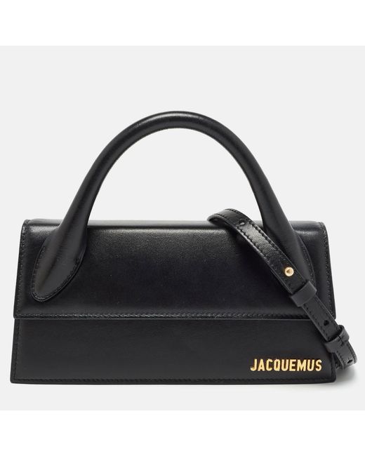 Jacquemus Black Glossy Leather Long Le Chiquito Top Handle Bag