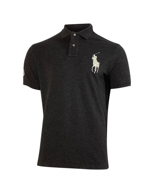 Polo Ralph Lauren Black Big Pony Custom Slim Fit Mesh Polo Shirt for men