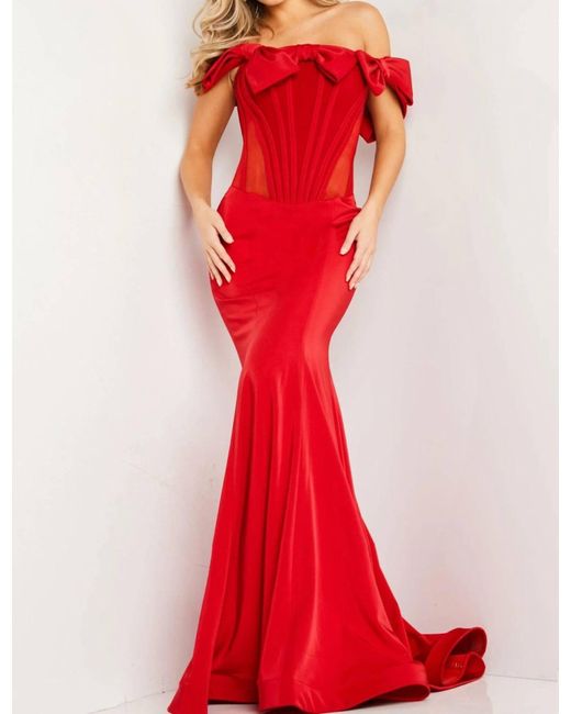 Jovani Red Off The Shoulder Corset Prom Dress