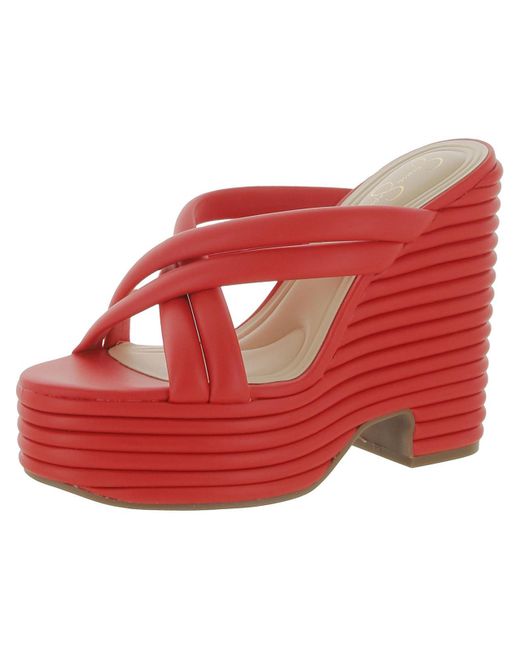 Jessica Simpson Red Citlali Faux Leather Slip-on Wedge Sandals