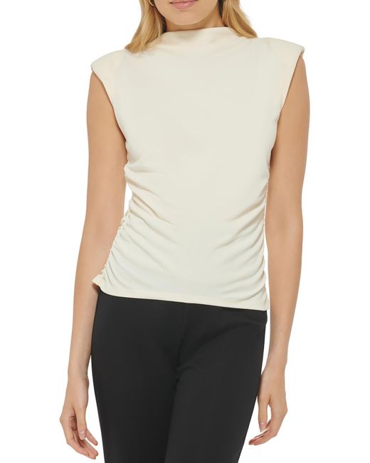DKNY White Ruched Polyester Pullover Top