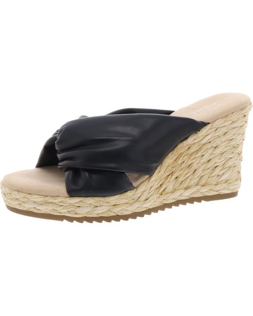 Anne Klein Blue Weslie Slip On Open Toe Wedge Sandals