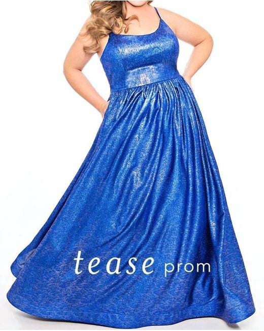 Sydney's Closet Blue Plus Scoop Floor Length Gown