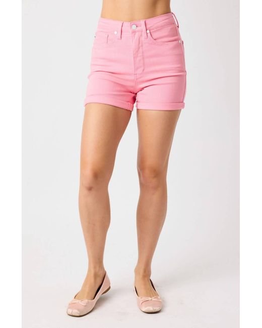 Judy Blue Pink High Waist Tummy Control Garment Dyed Shorts
