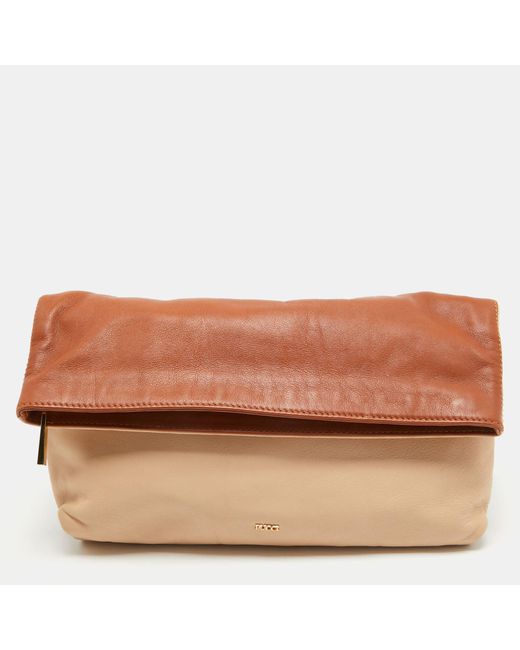 Emilio Pucci Brown /beige Leather Fold Over Clutch