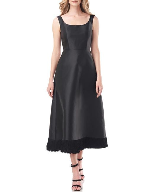 Kay Unger Isabella Fringe Midi Cocktail And Party Dress in Black | Lyst