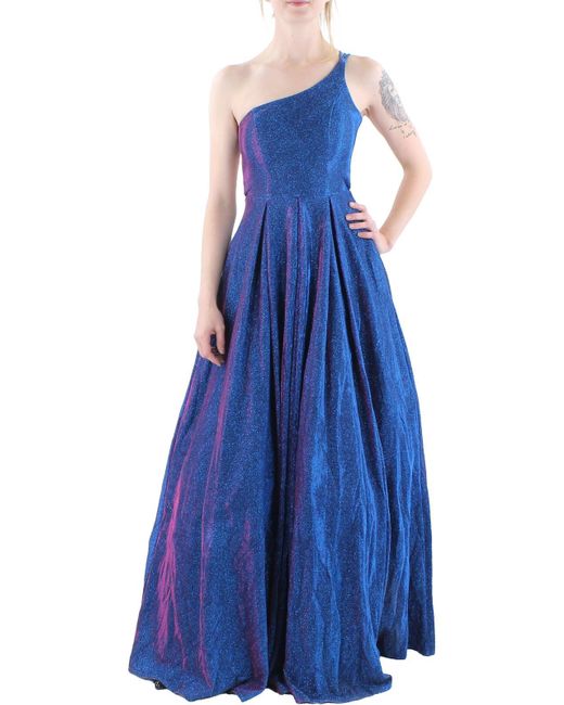 B Darlin Blue Juniors Shimmer Criss-cross Back Evening Dress