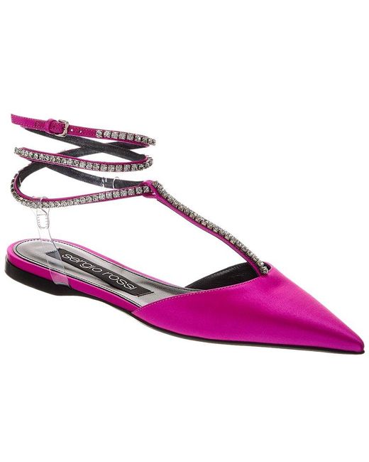Sergio Rossi Pink Ankle Strap Satin Flat