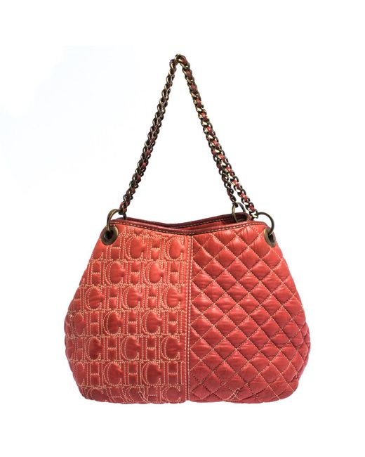 CH by Carolina Herrera Red Leather Chain Handle Tote