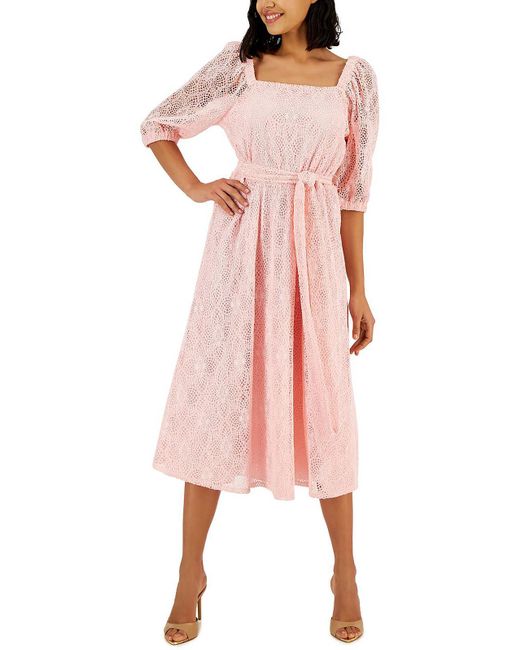 Anne Klein Pink Lace Midi Fit & Flare Dress