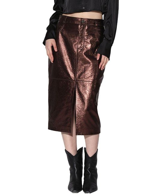 Walter Baker Black Glynice Leather Midi Skirt