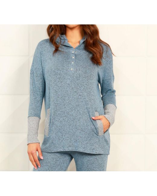French Kyss Blue Button Ribbed Hoodie With Pocket