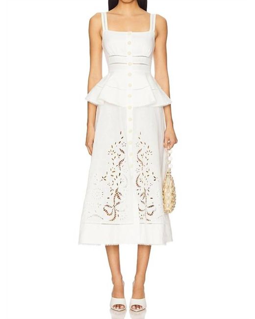 Self-Portrait White Linen Peplum Midi Dress