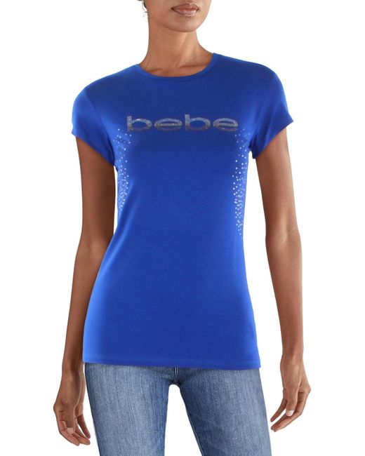Bebe Blue Surf The Web Crystal Logo Graphic T-shirt